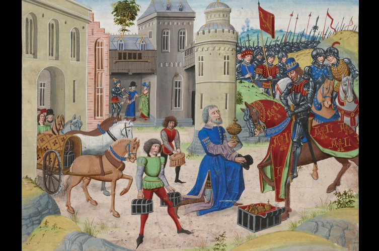 Värdetransport, Frankrike, senmedeltid. Foto: Bibliothèque nationale de France (BnF).