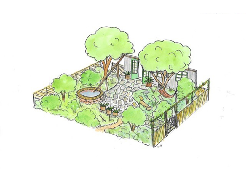 Illustration över utställningsträdgård