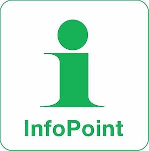 Logotyp för InfoPoints. Ett stor grön bokstav av "i" tillsammans med texten Infopoint.
