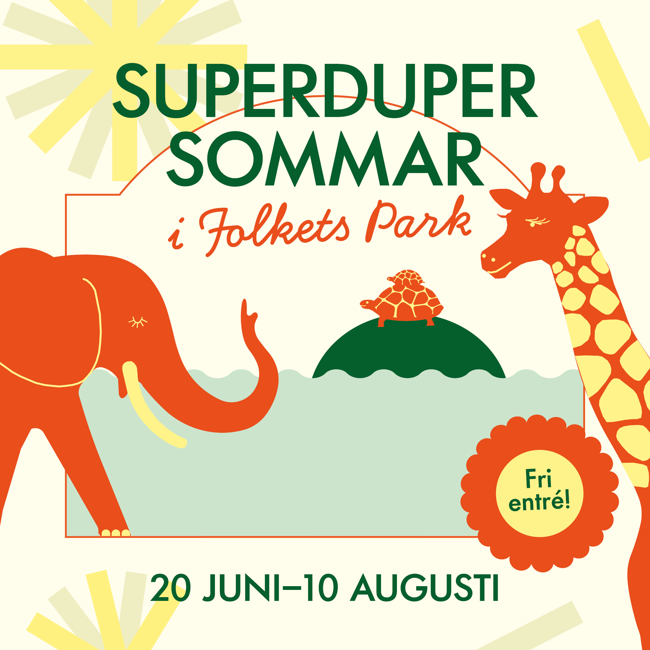 Illustration för Superdupersommar med Superdupersommar i Folkets Park, 20 juni till 20 augusti, Fri entré!