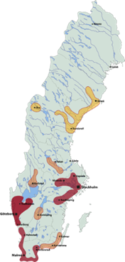 Bild över Sverige som visar MSBs 10 nationella riskområden