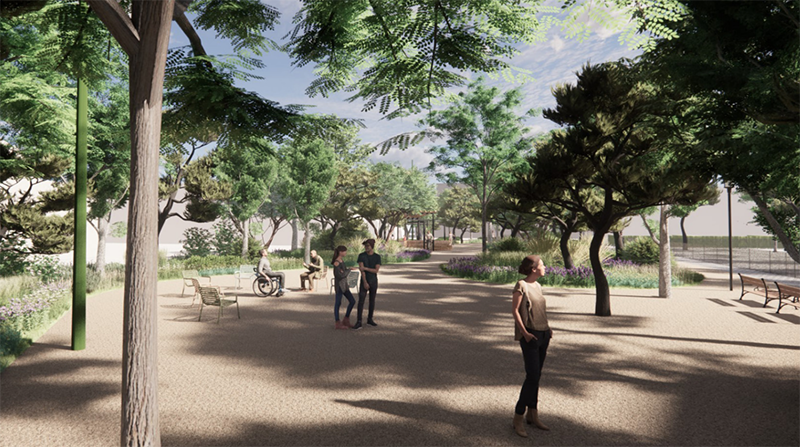 Arkitektritad bild över Brännareparken.