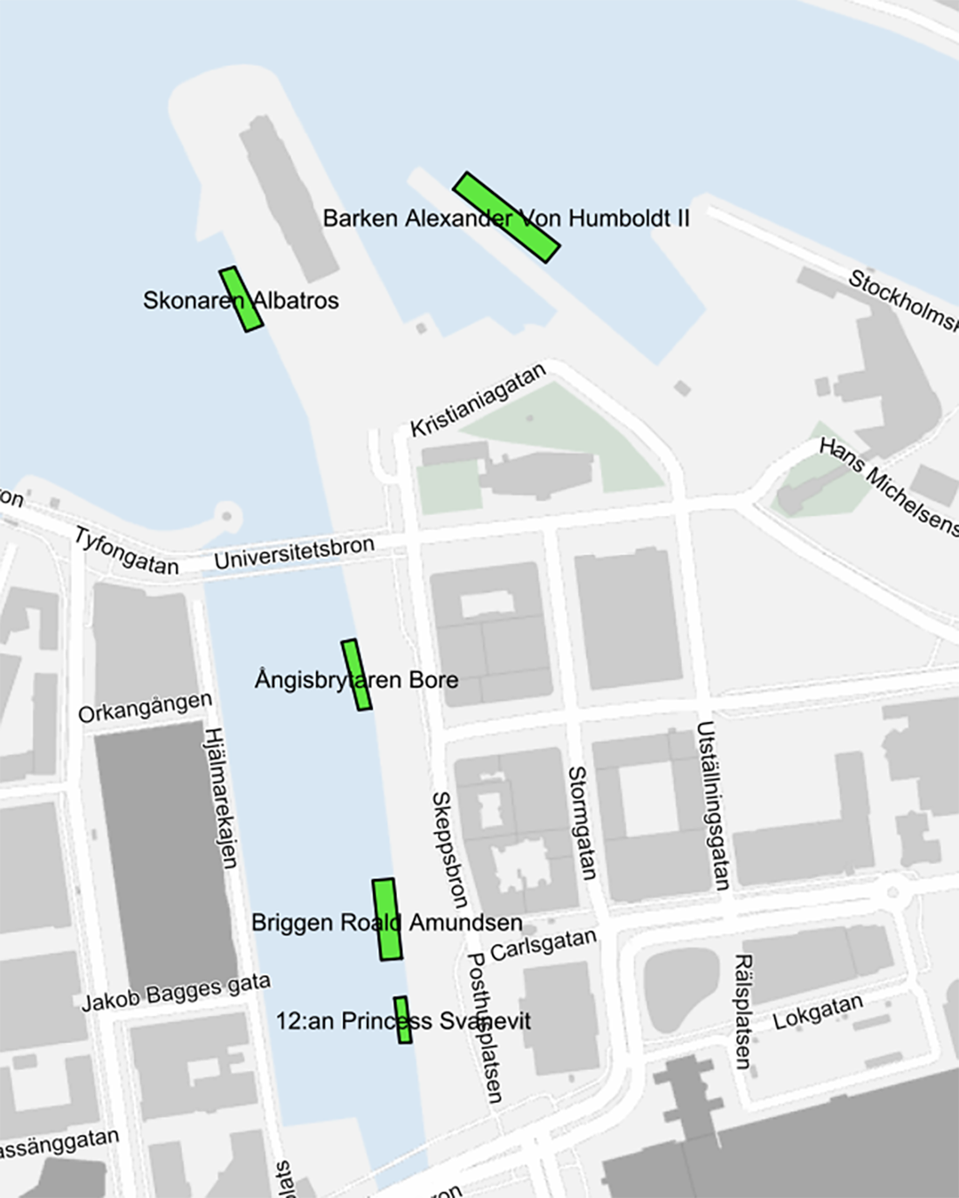 Karta över var båtarna lägger till.
