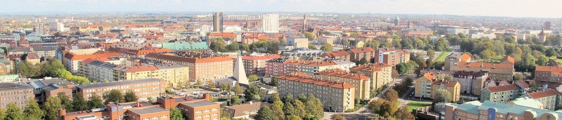Stadsvy över Malmö stad taget från ett flygplan