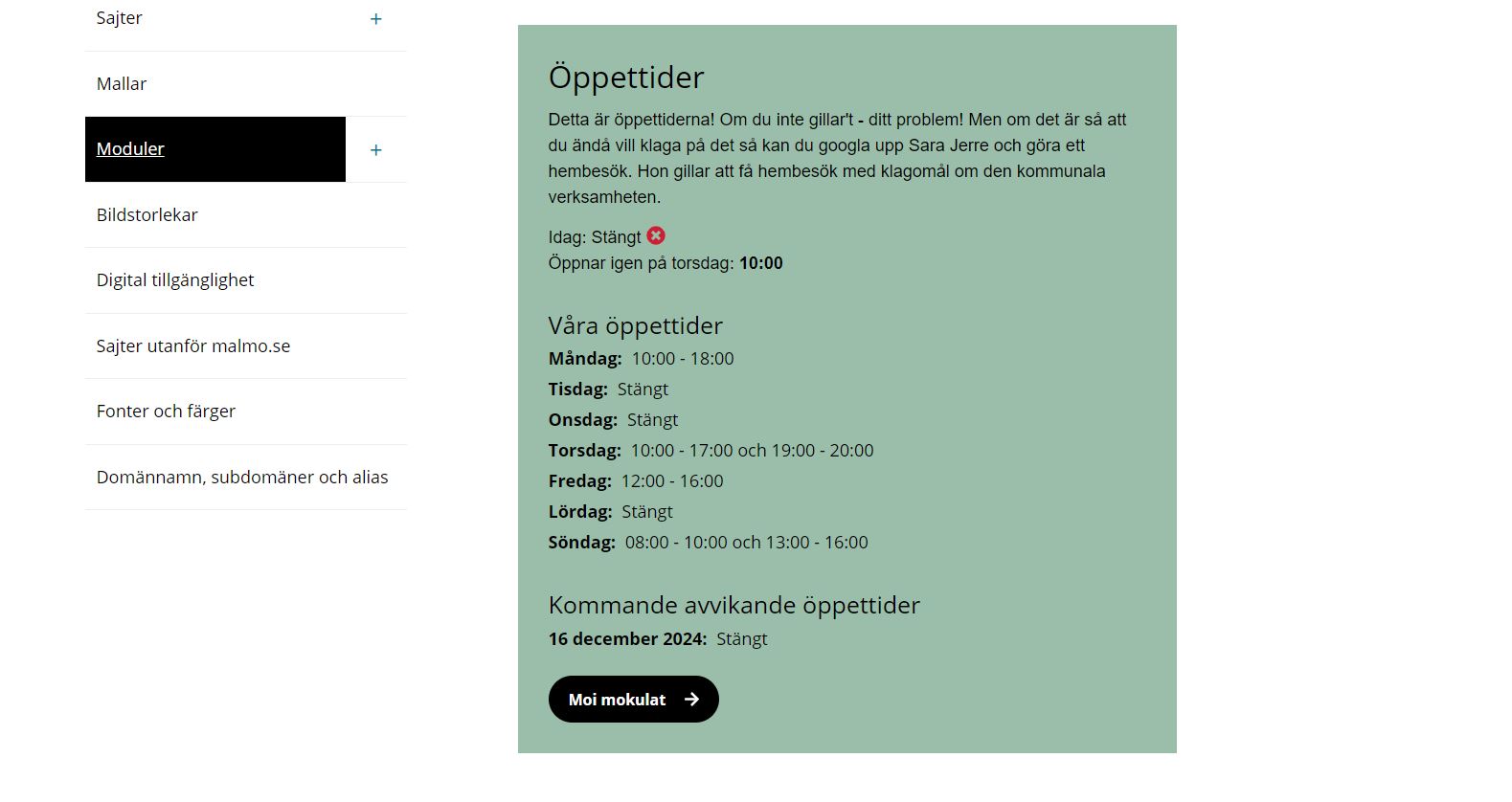Exempel på hur modulen Fokus - Box kan se ut