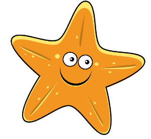 Tecknad sjöstjärna som ler.