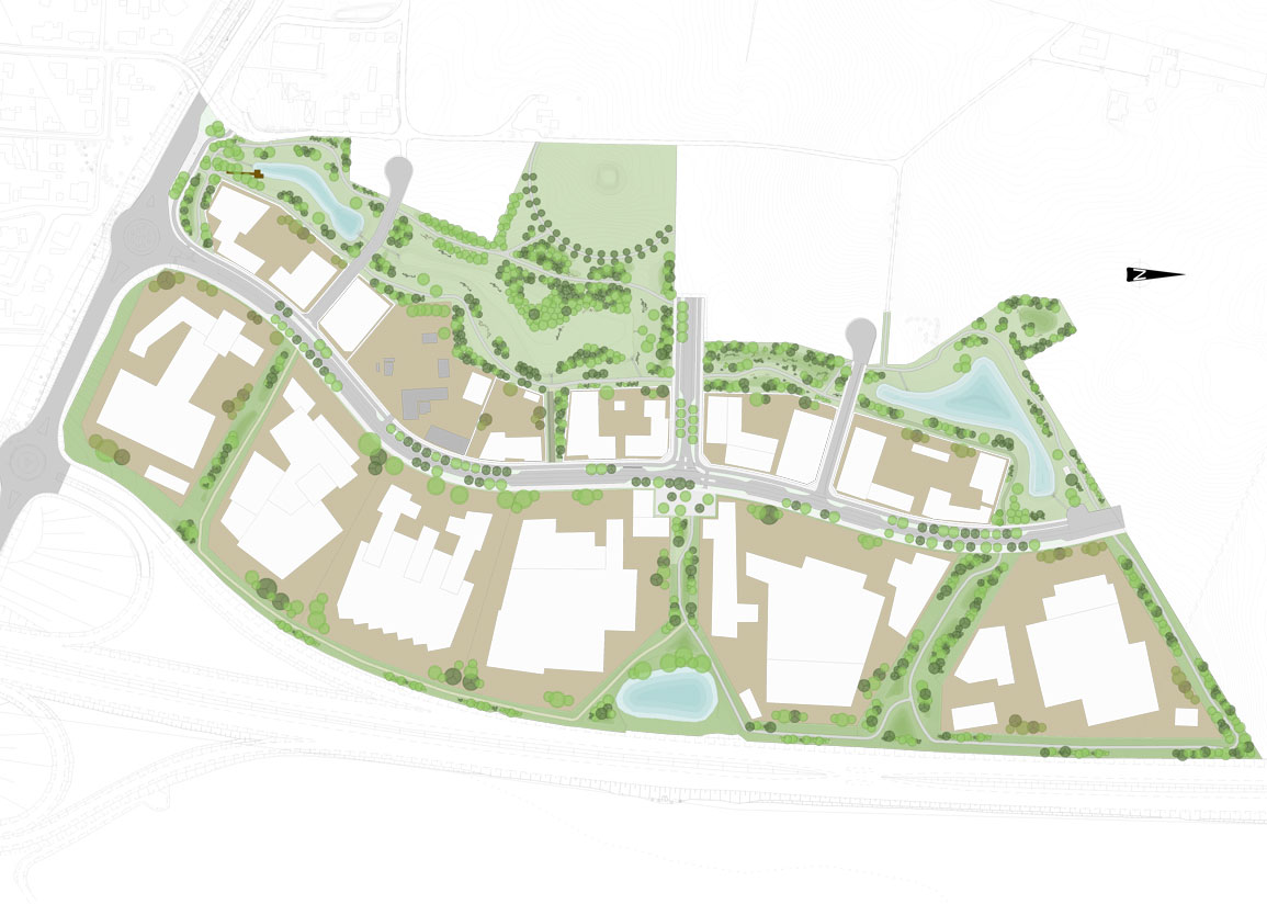 Ritning över planerade Platinaparken och Fortuna verksamhetsområde i Malmö.