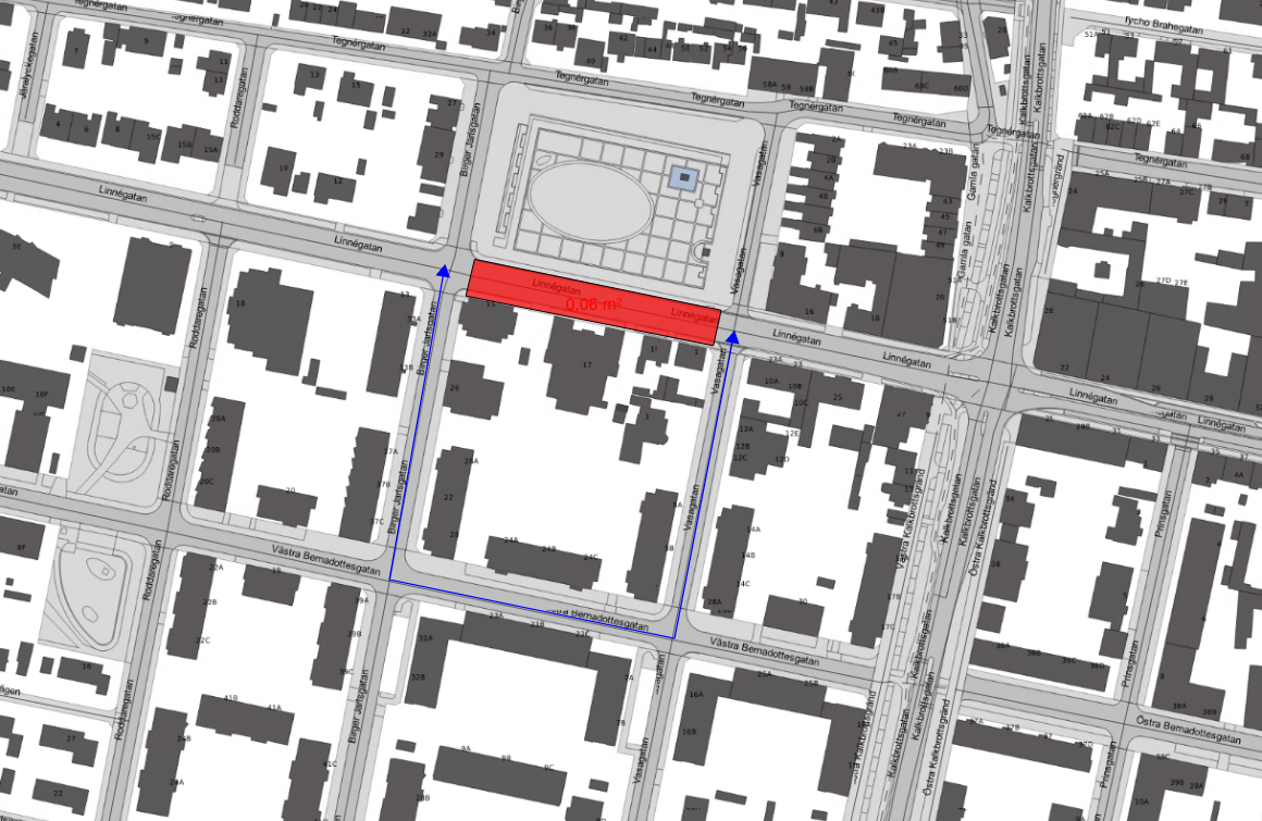 Avstängt på Linnégatan mellan Vasagatan och Birger Jarlsgatan.