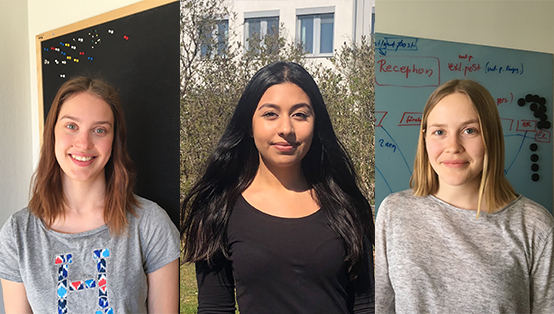 Studentmedarbetare Anida Tufekcic, Leila Ramirez och Matilda Carlström.