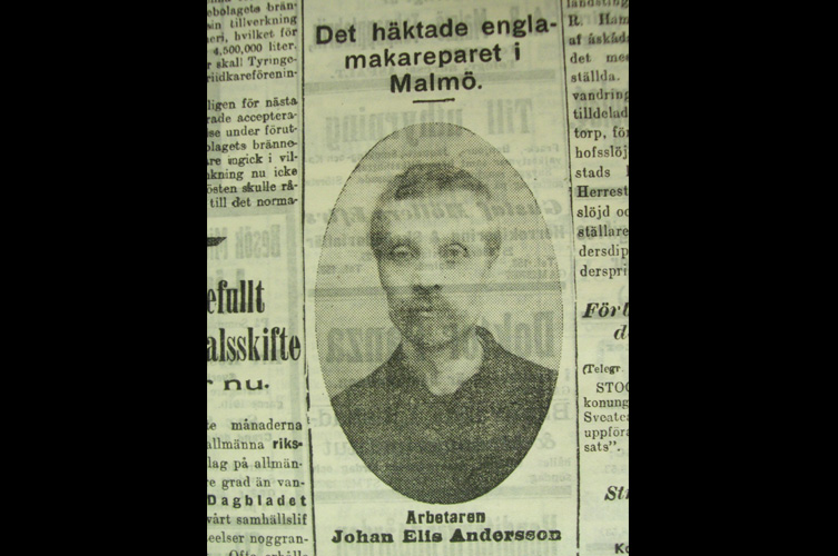 Tidningsurklipp om änglamakaren Johan Elis Andersson.
