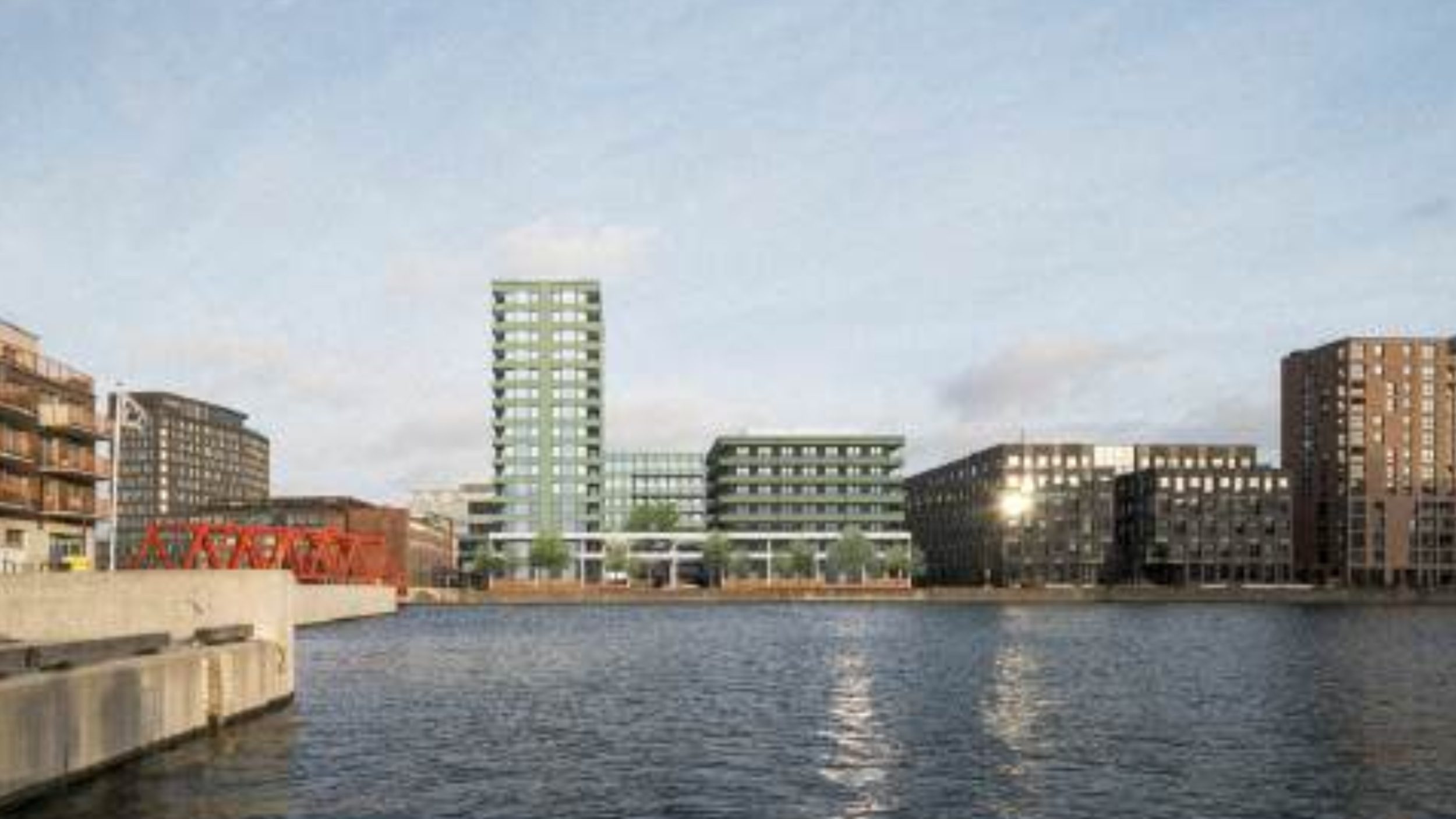 Illustration över byggnader i Västra Hamnen. Framtagna av arkitektbyrån Kjellander Sjöberg.