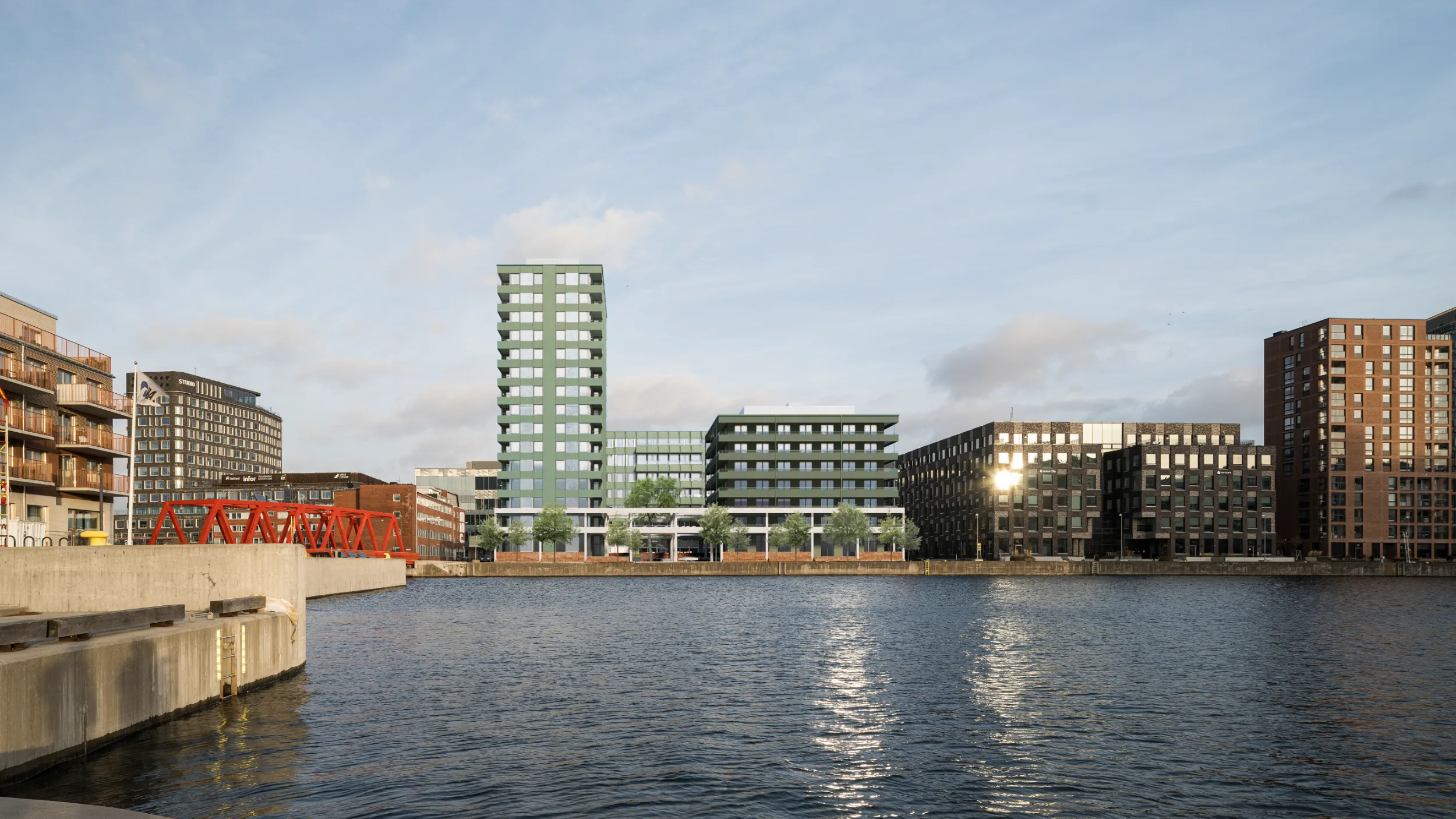 Illustration över byggnader i Västra Hamnen. Framtagna av arkitektbyrån Kjellander Sjöberg och Förstberg Ling.