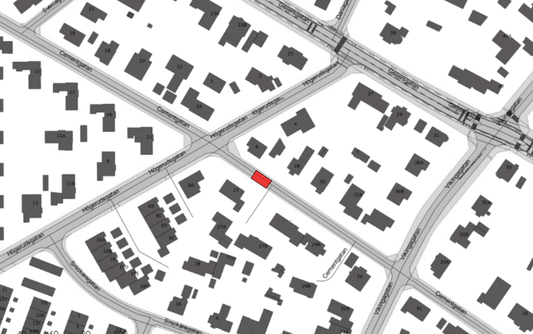 Arbetsområdet på Cementgatan i anslutning till Högerudsgatan.