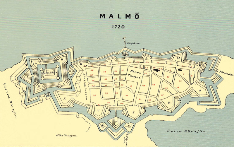 Gammal stadskarta från 1720.