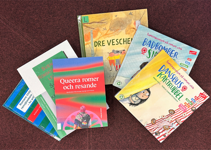 Bild på sex av böckerna som är med på listan av ny romsk litteratur. 