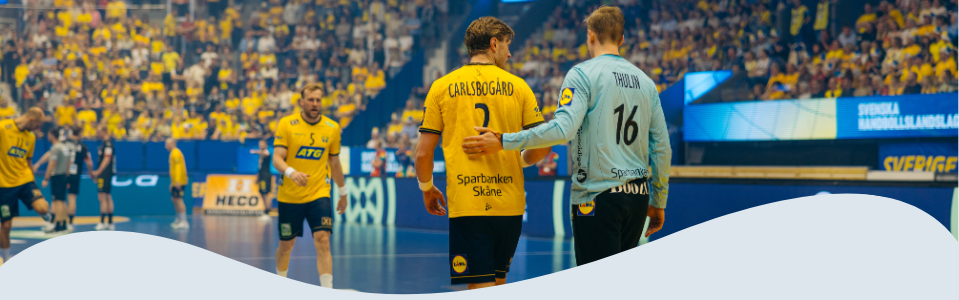 Foto på match med svenska herrlandslaget i handboll. Foto: Handbollslandslaget.