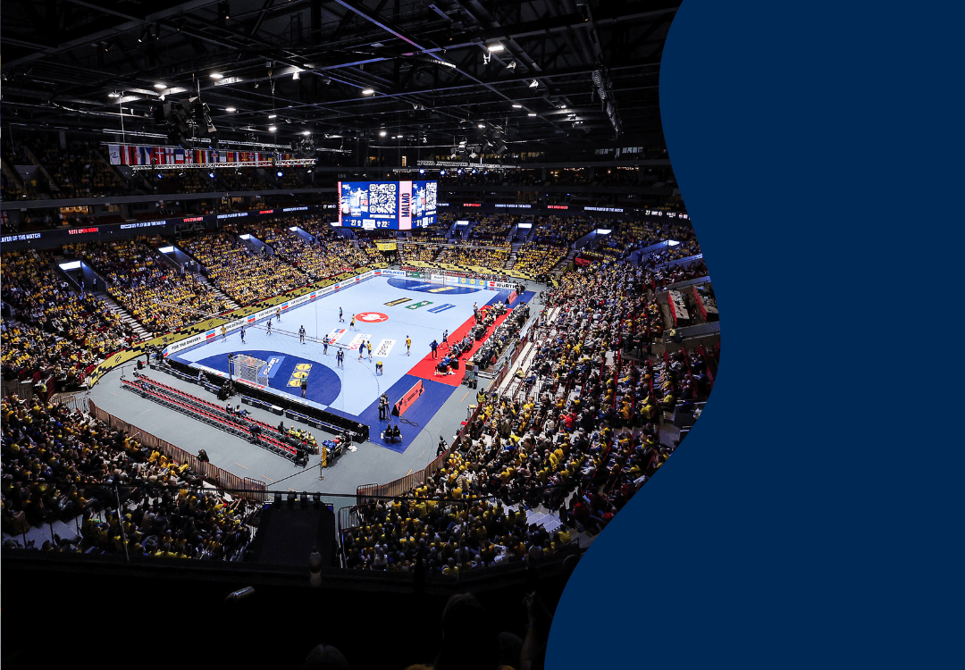 Overhead image of Malmö Arena, with Sweden against the Netherlands during Men's EHF EURO 2026.