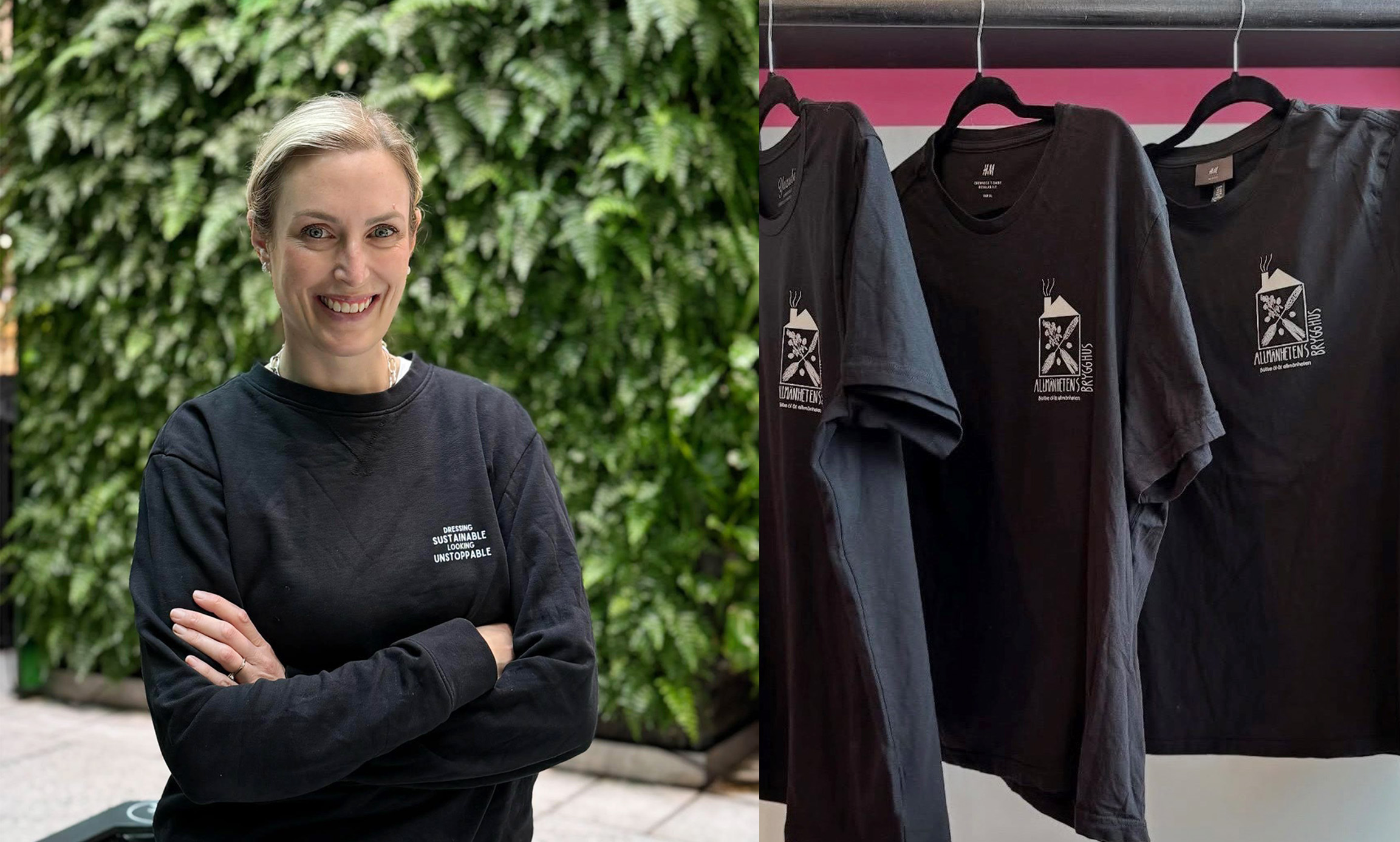 En kvinna med en svart tröja står med armarna i kors, ler och tittar in i kameran.