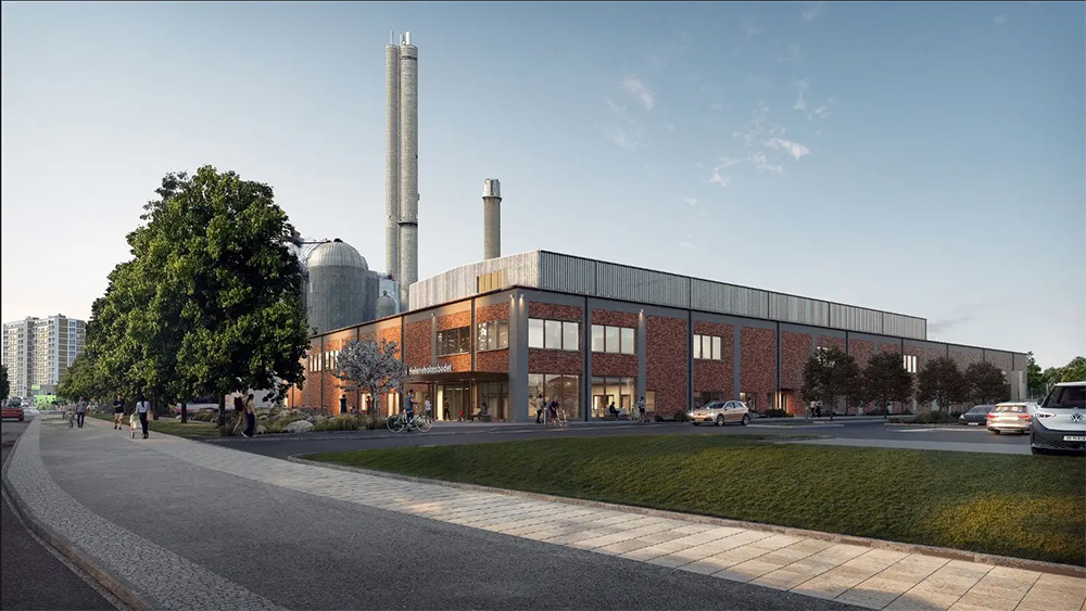 Arkiteksritad illustrationsplan sedd från sidan, från gatunivå.
