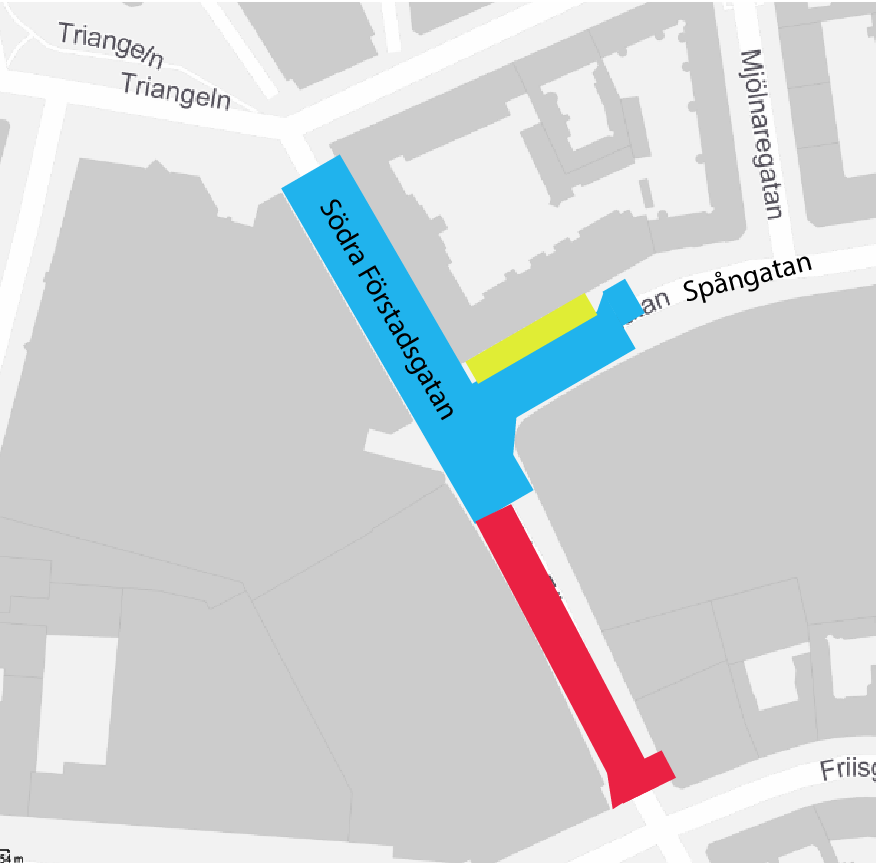 Karta som visar vilka delar av gatan som planeras att stängas av för ombyggnation.
