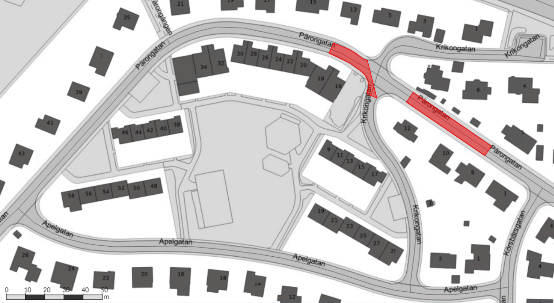 Arbete i korsningen Pärongatan och Krikongatan.