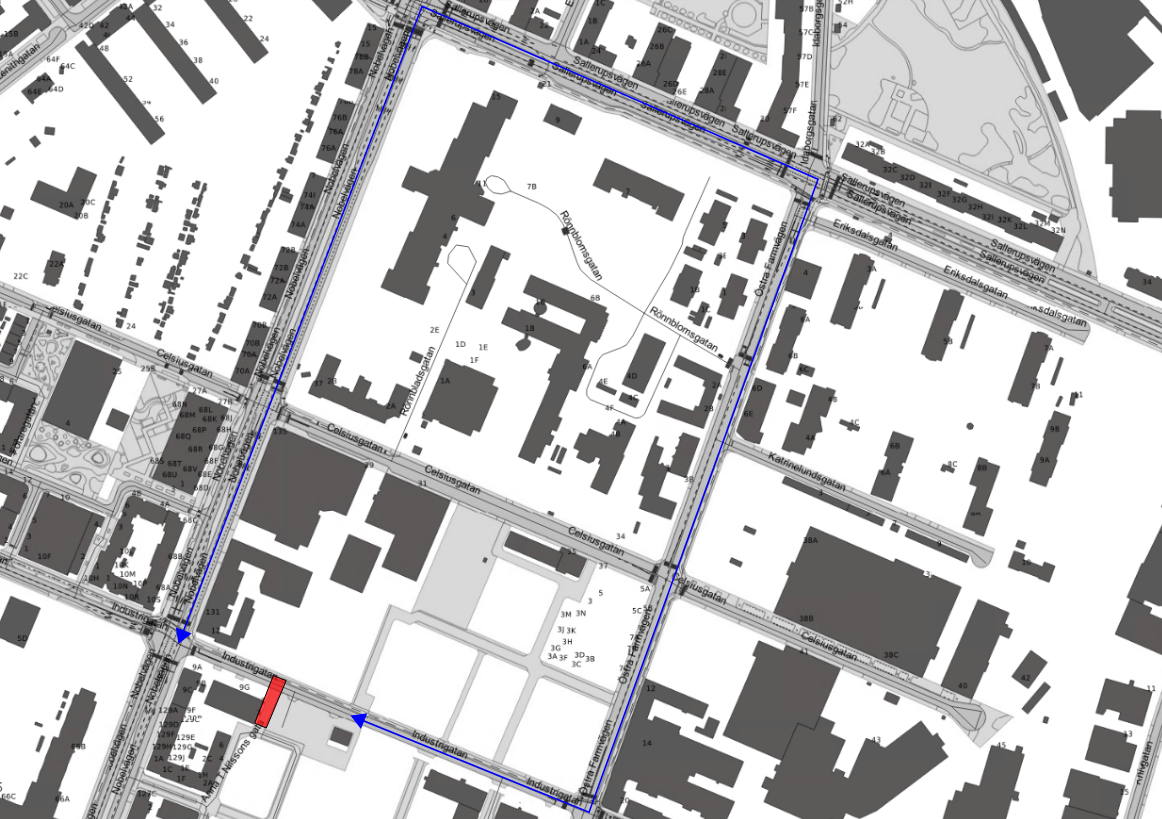 Arbetsområdet på Industrigatan. 