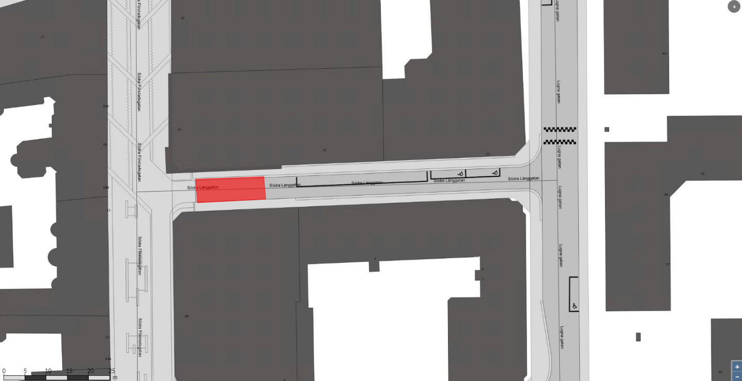 Del av Södra Långgatan avstängd för biltrafik. 