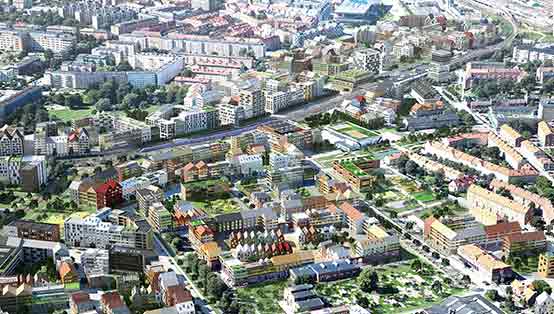 Visionsbild över planområdet. Illustration: Mandaworks
