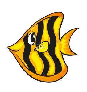 Illustration av en svart- och gulrandig fisk 
