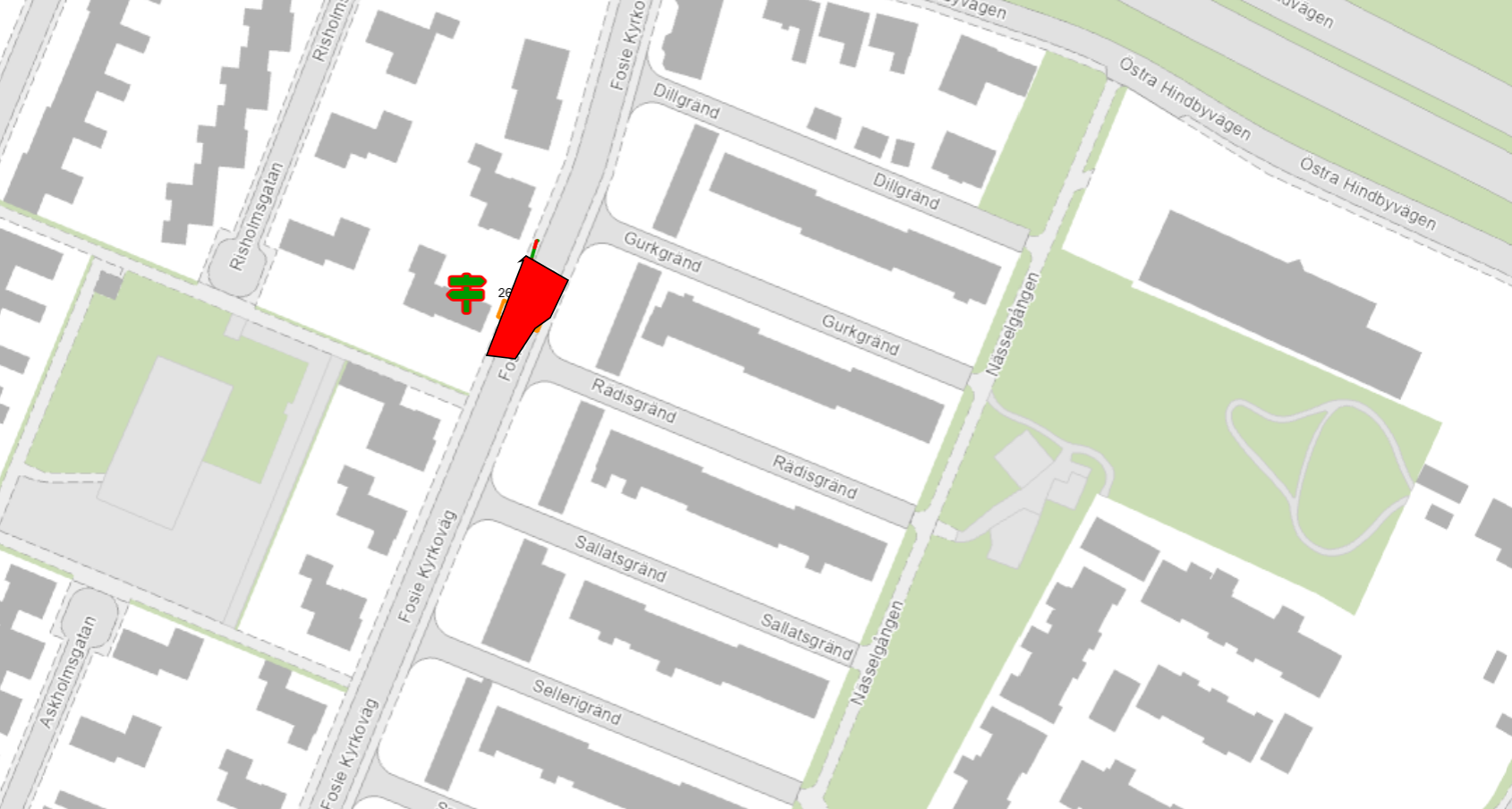 Bilden visar en karta där Fosie Kyrkoväg är avstängd.