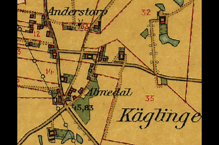 Äldre karta, ritad från ovan.