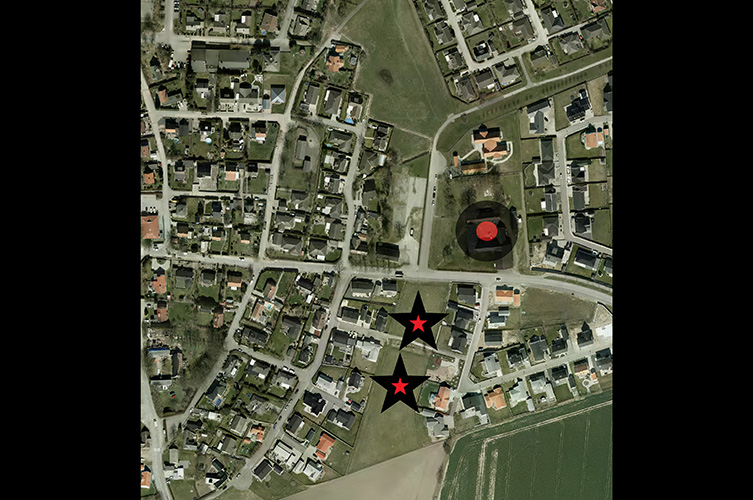 Flygfoto över området.