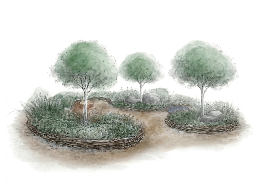 Illustration över utställningsträdgården