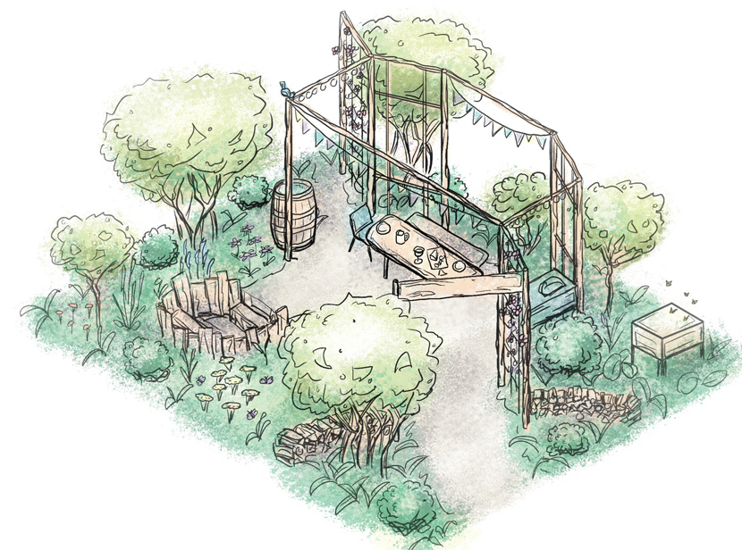 Illustration över utställningsträdgården