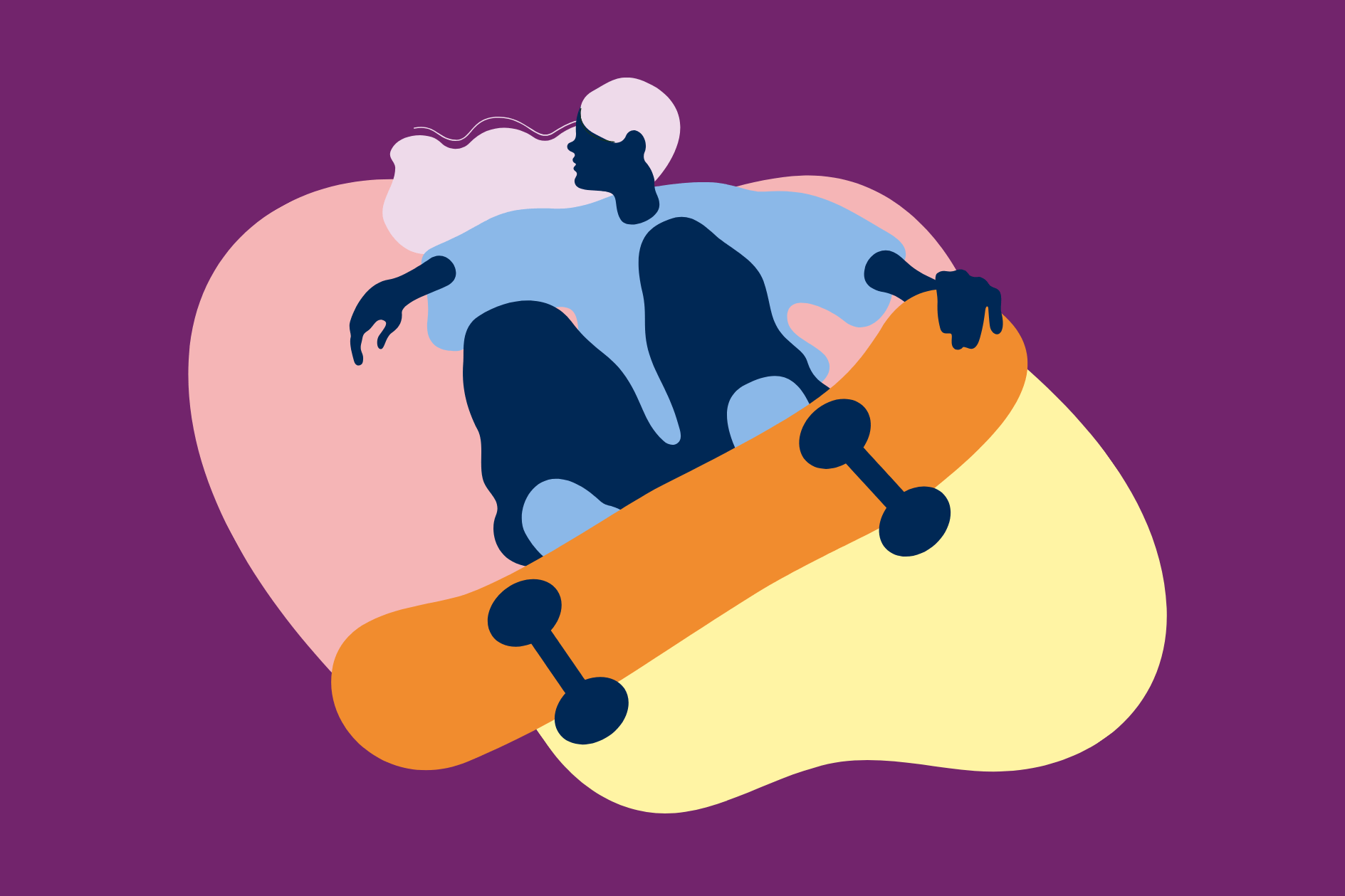 Tecknad bild på en person som åker skateboard.