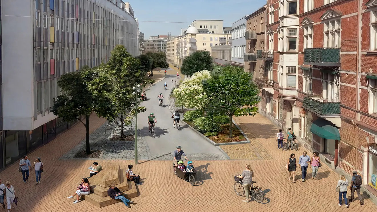 Visionsbild hur Södra Förstadsgatan kan se ut i framtiden.