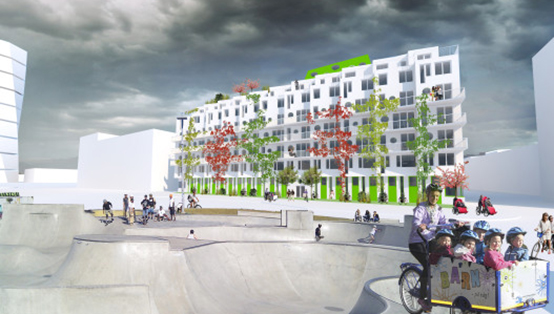 Cykelhus i Brf Oboy, koncept och illustration Hauschild + Siegel