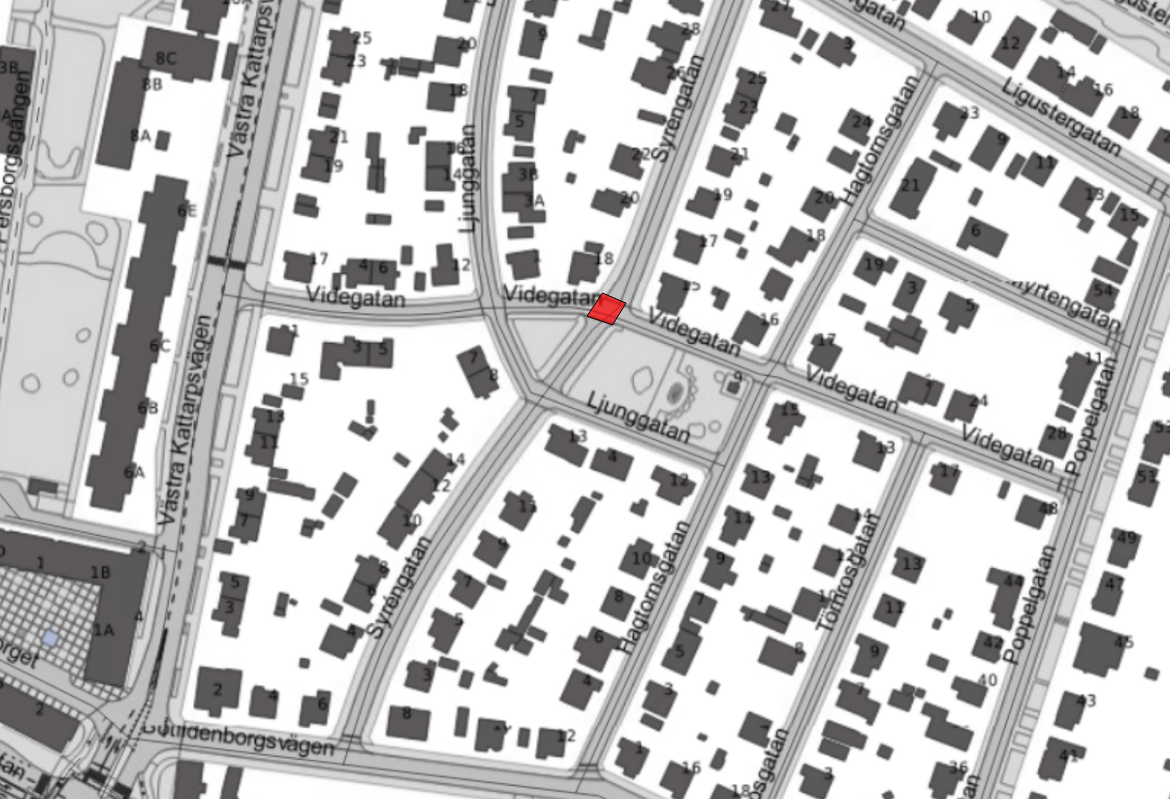 Arbetsområdet i korsningen Syrengatan och Videgatan.