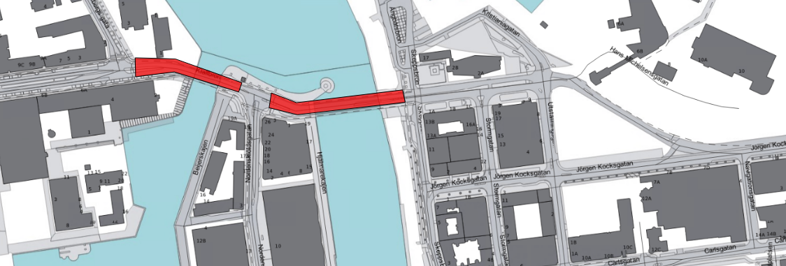 Avstängt arbetsområde på Universitetsbron och Klaffbron.