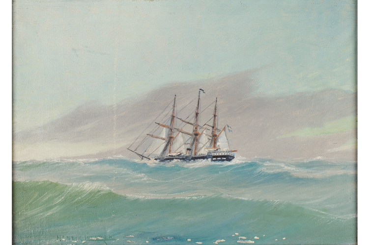 Bildspel med bilder på målningar av skepp i stormigt hav.