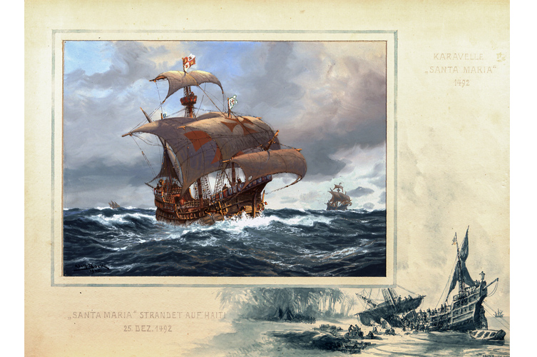 Bildspel med bilder på målningar av skepp i stormigt hav.