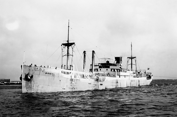 Stort vitt skepp med två master. 