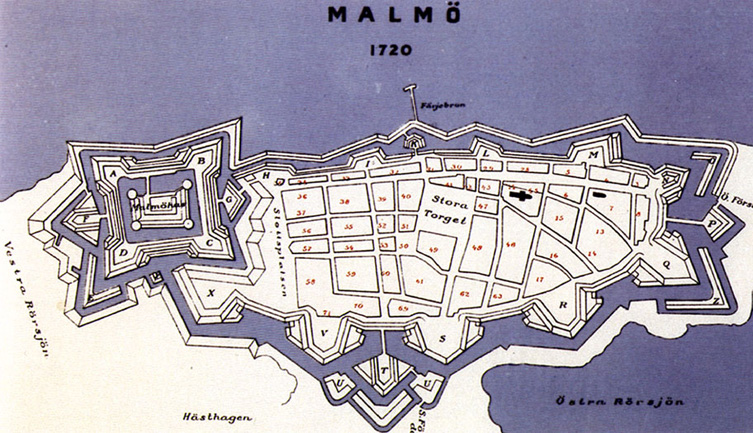 Äldre Malmökarta från 1720.