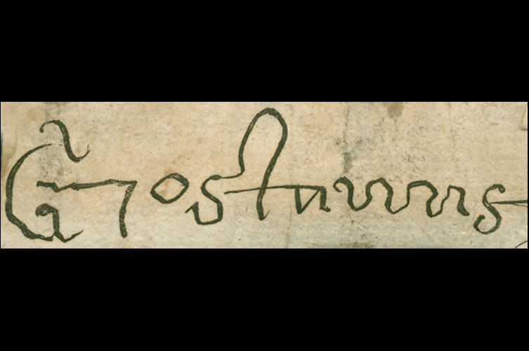 Gustav Eriksson Vasas
namnteckning, utklippt från originaldokument. Text: "Gostawus".
Skannat material / Malmö Museer.