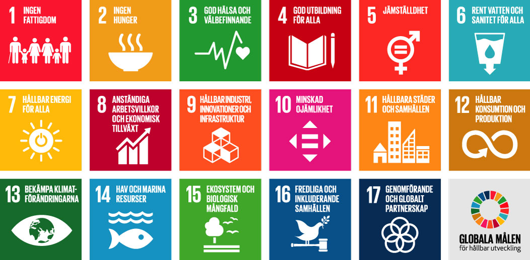 FN:s illustrationer över de 17 globala målen