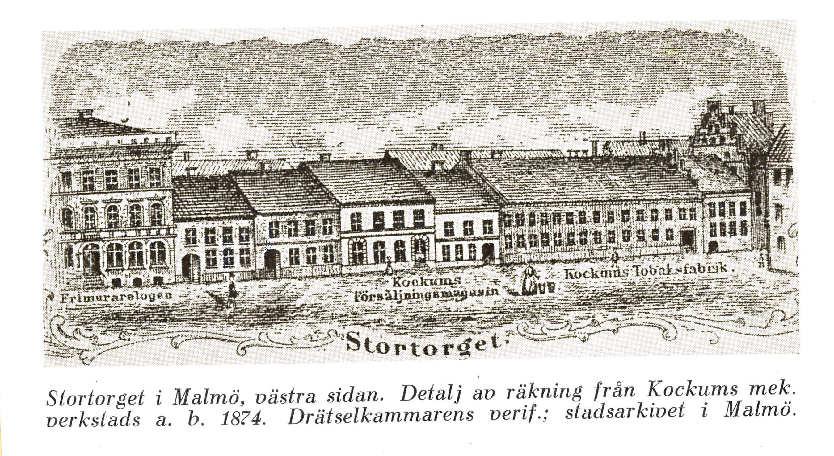 Skiss av Stortorget med tobaksfabriken.