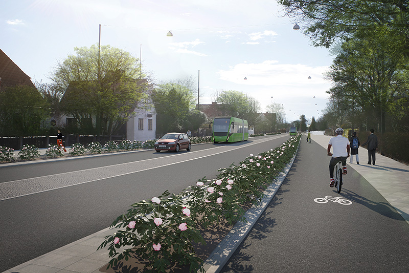 Illustration av Eriklustvägen-Linnégatan enligt Malmö stads förslag på utformning.
