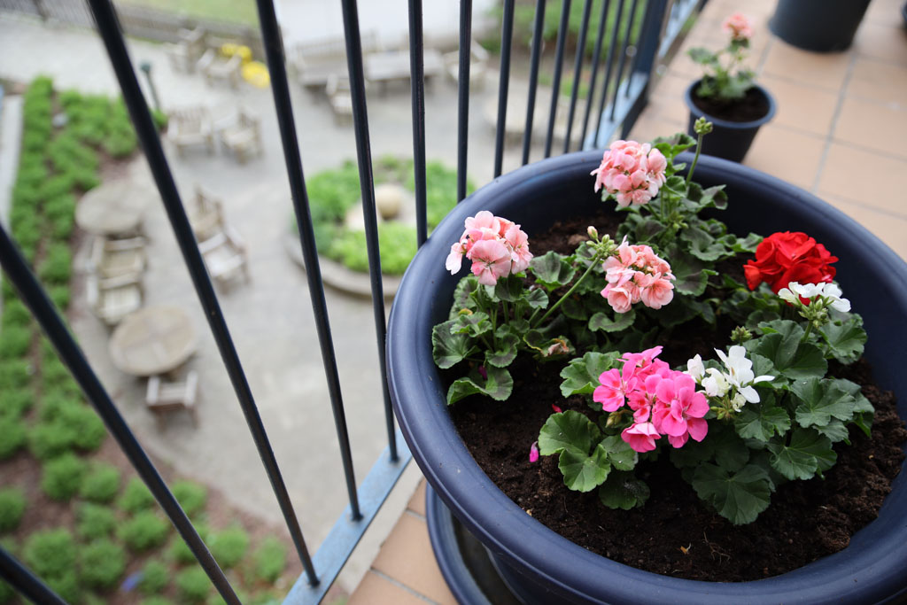 Från balkongen har vi utsikt ner på vår gård och kan ta del
av barnlek från förskolan bredvid.