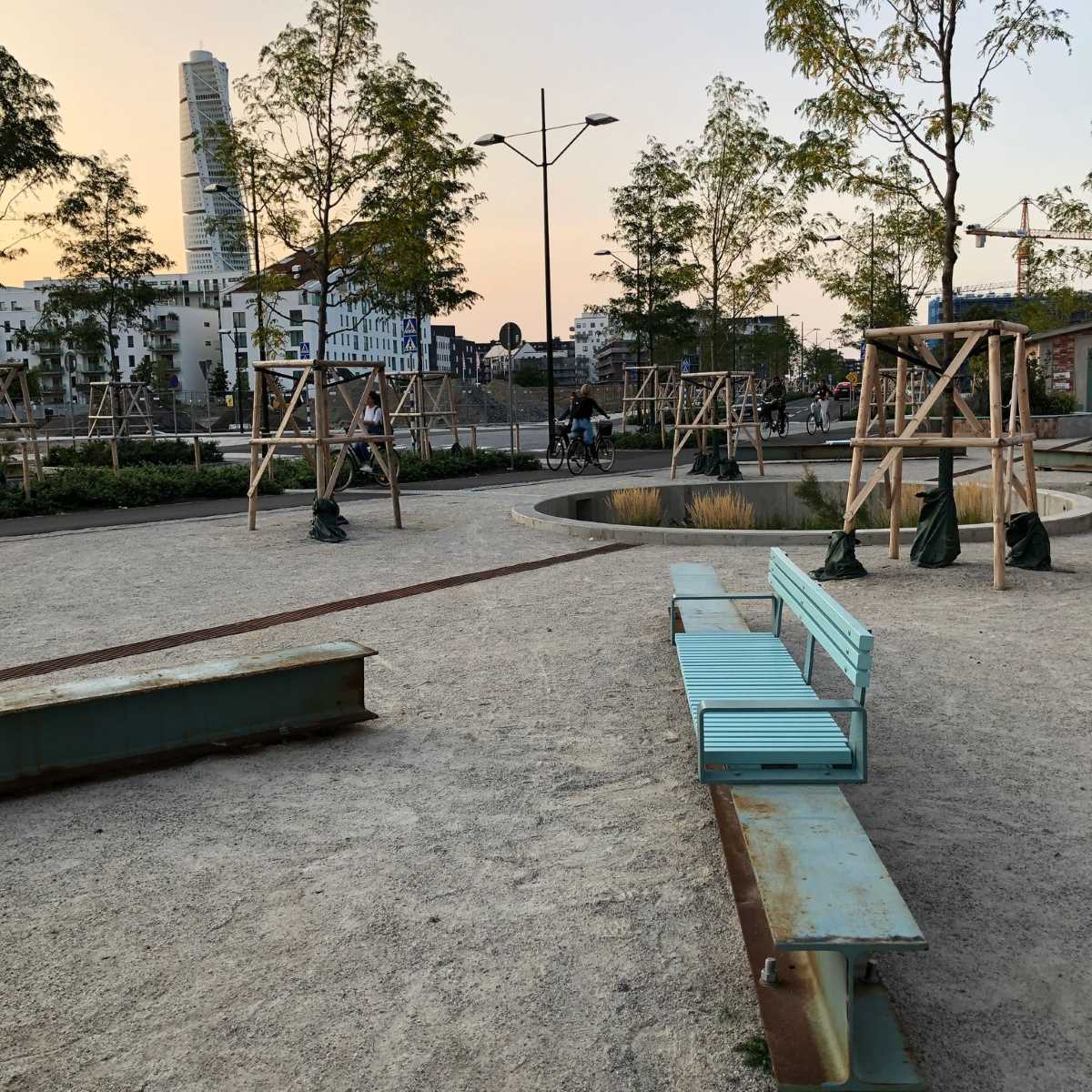 En dagvattenlösning i Varvsparken i Västra Hamnen.