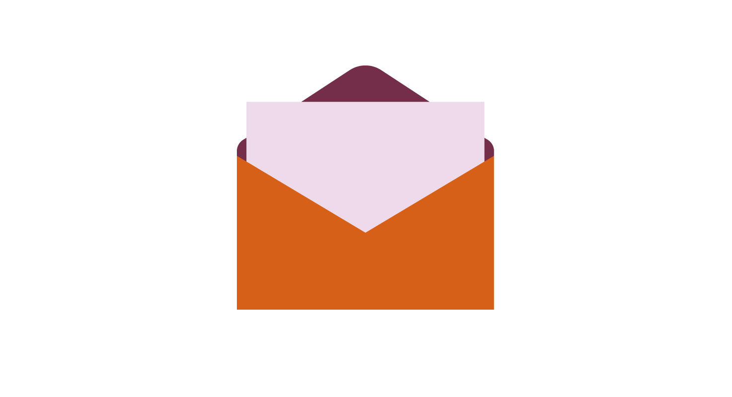 Illustration av ett öppet orange kuvert innehållande ett brev.